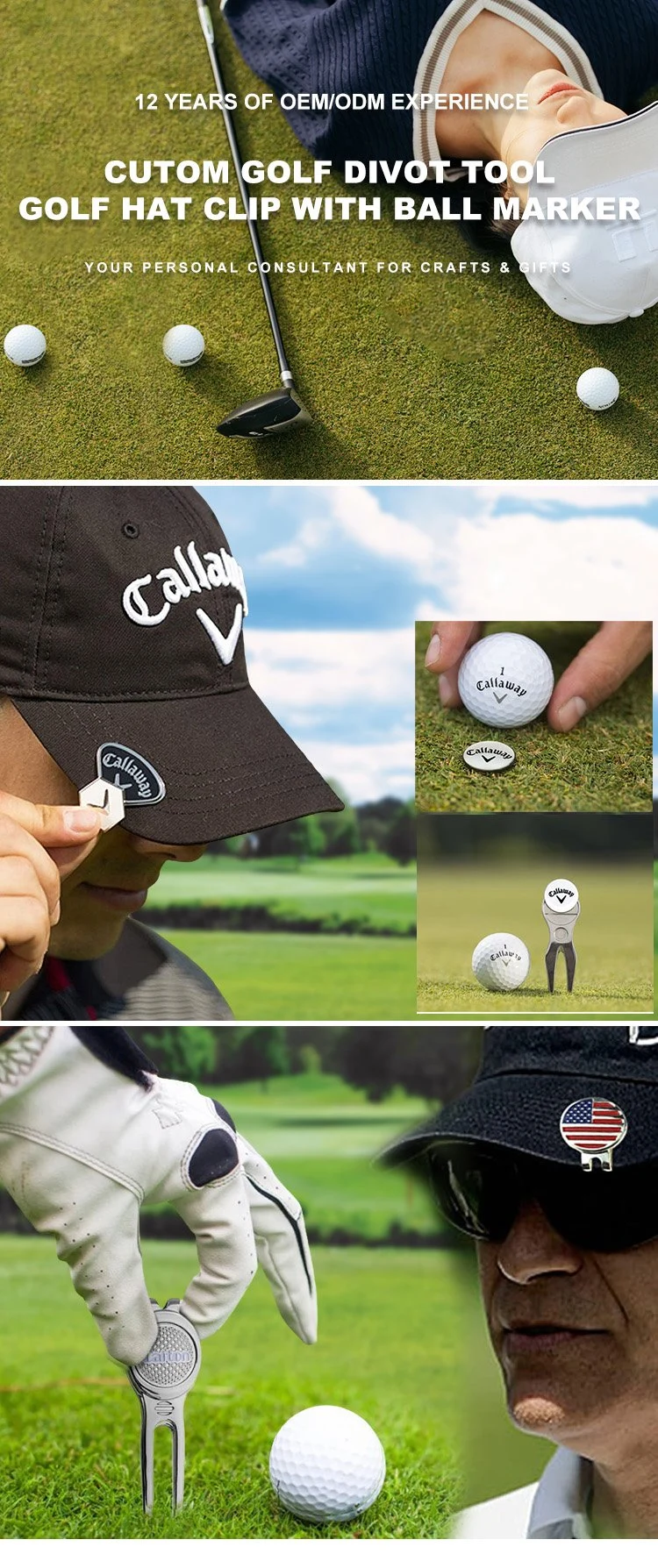 Free Sample Training Marker Mat Bamboo Bags Tees Inflatable Custom Blank Magnet Callaway Golf Ball Marker